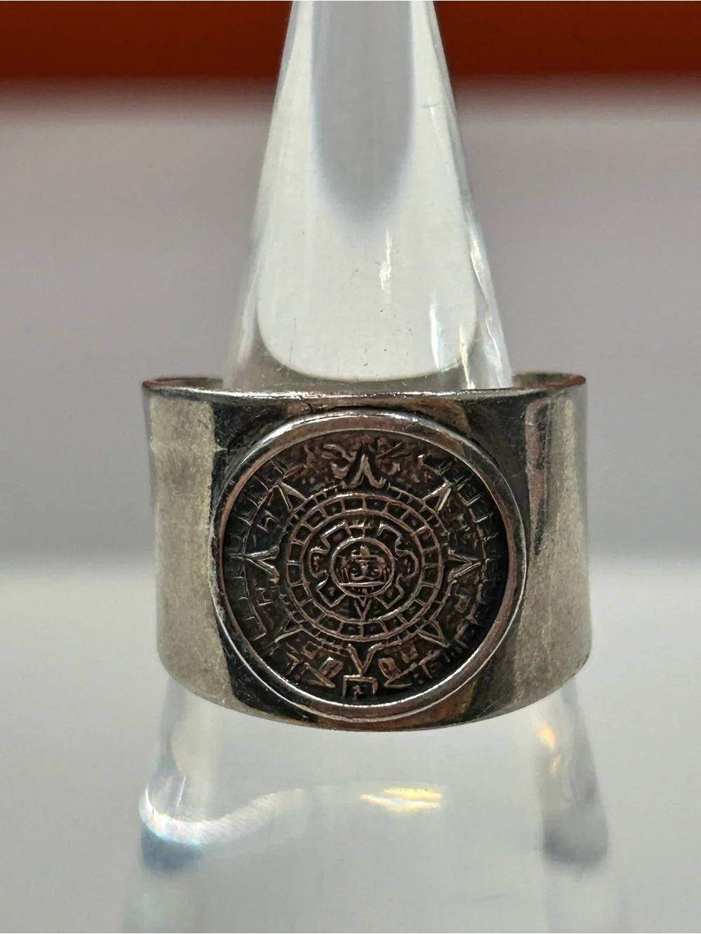 925 Sterling Silver Aztec Calendar ring size 10.5